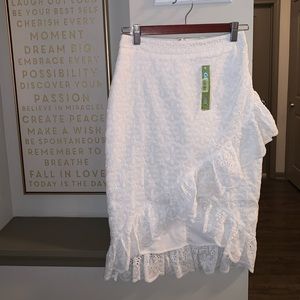 Gianni Bini White Eyelet Ruffle Hem Midi Skirt